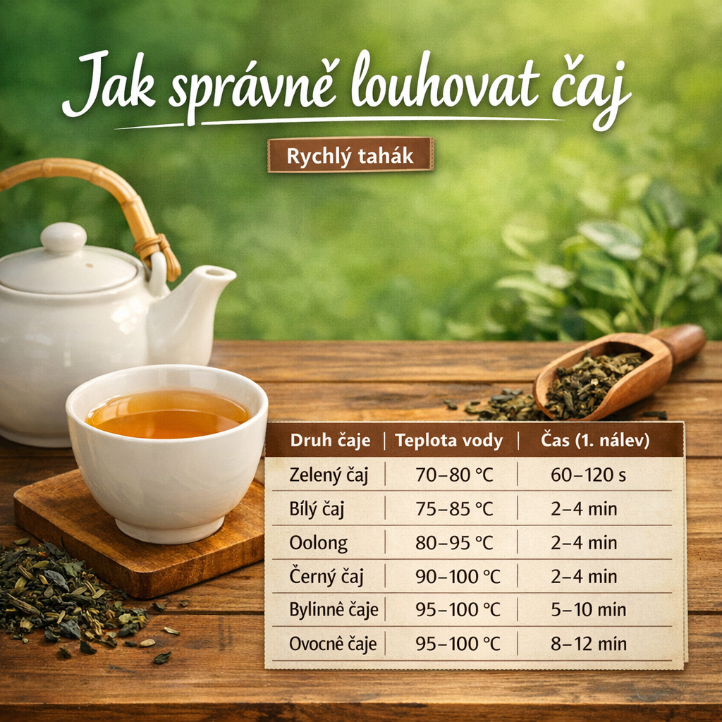 Jak správně louhovat čaj – tabulka teploty vody a času louhování pro různé druhy čaje