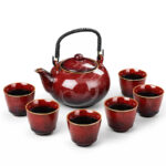 ELEGANTNÍ ČERVENÁ ČAJOVÁ SOUPRAVA V JAPONSKÉM STYLU • konvice 750 ml + 6 šálků 100 ml