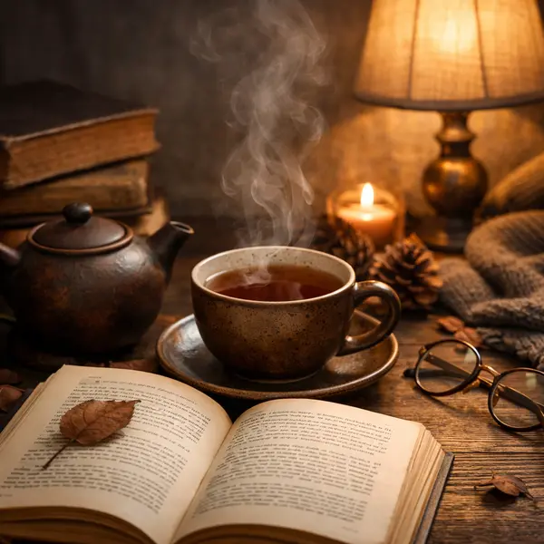 Čaj a kniha staré spojení, které uklidňuje mysl